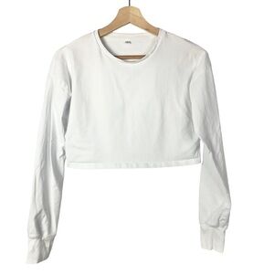 Boutique White Crewneck Cropped Long Sleeve T-Shirt S